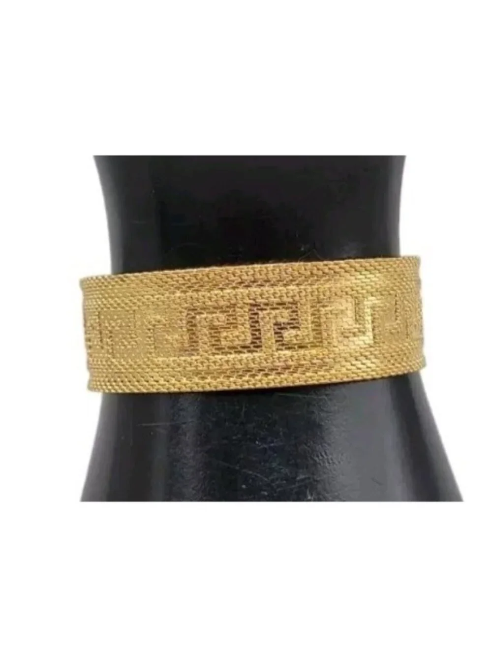 Art Deco Byzantine Greek Key Tassel Gold Tone Mesh Slide Bracelet - Picture 3 of 16